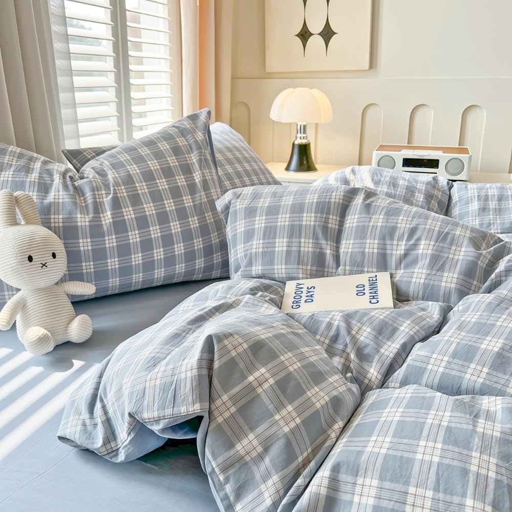 Thumbnail 2 de Housse de Couette Michorinee 220x240 Bleu Foncé et Blanc Vichy – Microfibre, 2 Taies 65x65