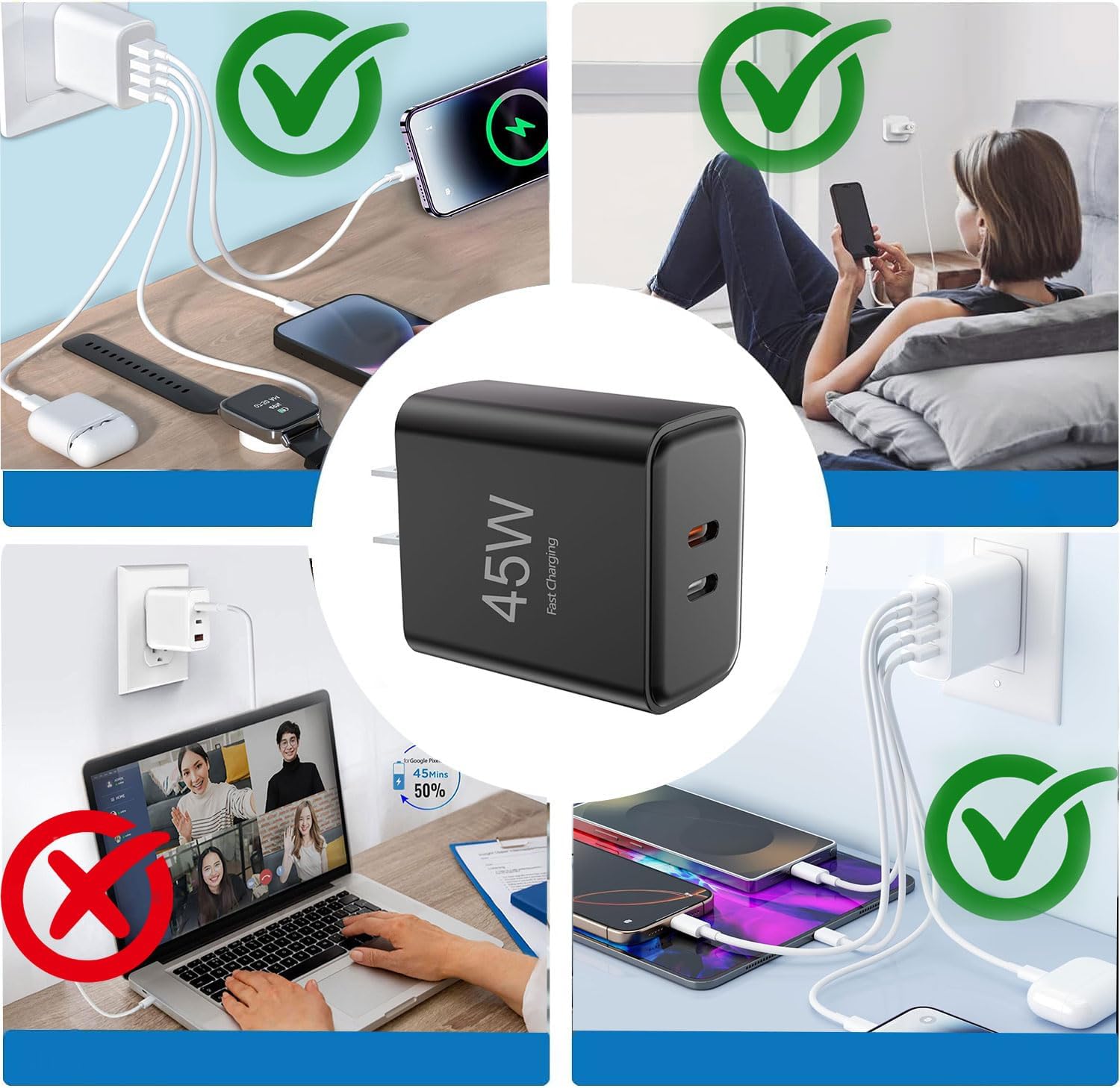 Detalle 1 de GTRXHIJV OFS-721B 45W Dual USB-C Charger Kit with 4- and 6-Foot Cables