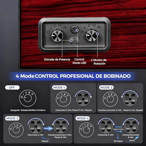 Detalle 2 de ANWBROAD caja giratoria automática para relojes, 4 posiciones e iluminación LED