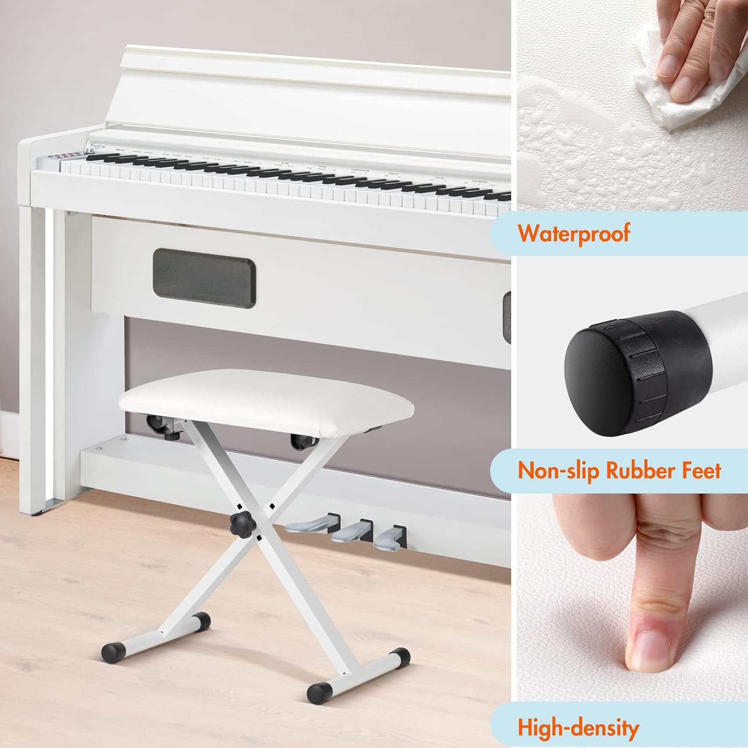Thumbnail 5 de CAHAYA CY0257-1 X-Style Adjustable Keyboard Bench with Padded White Seat