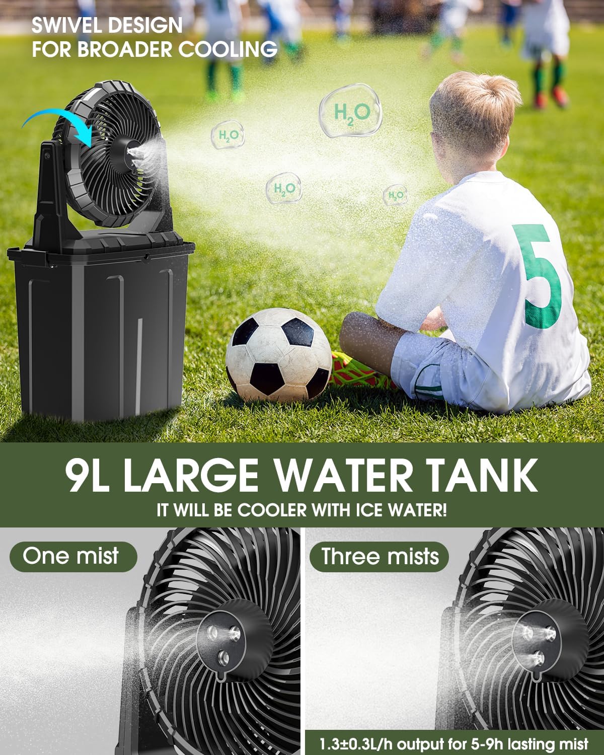 Detalle de Ausic Portable Misting Fan: 9L Outdoor Mist Fan for Hot Days