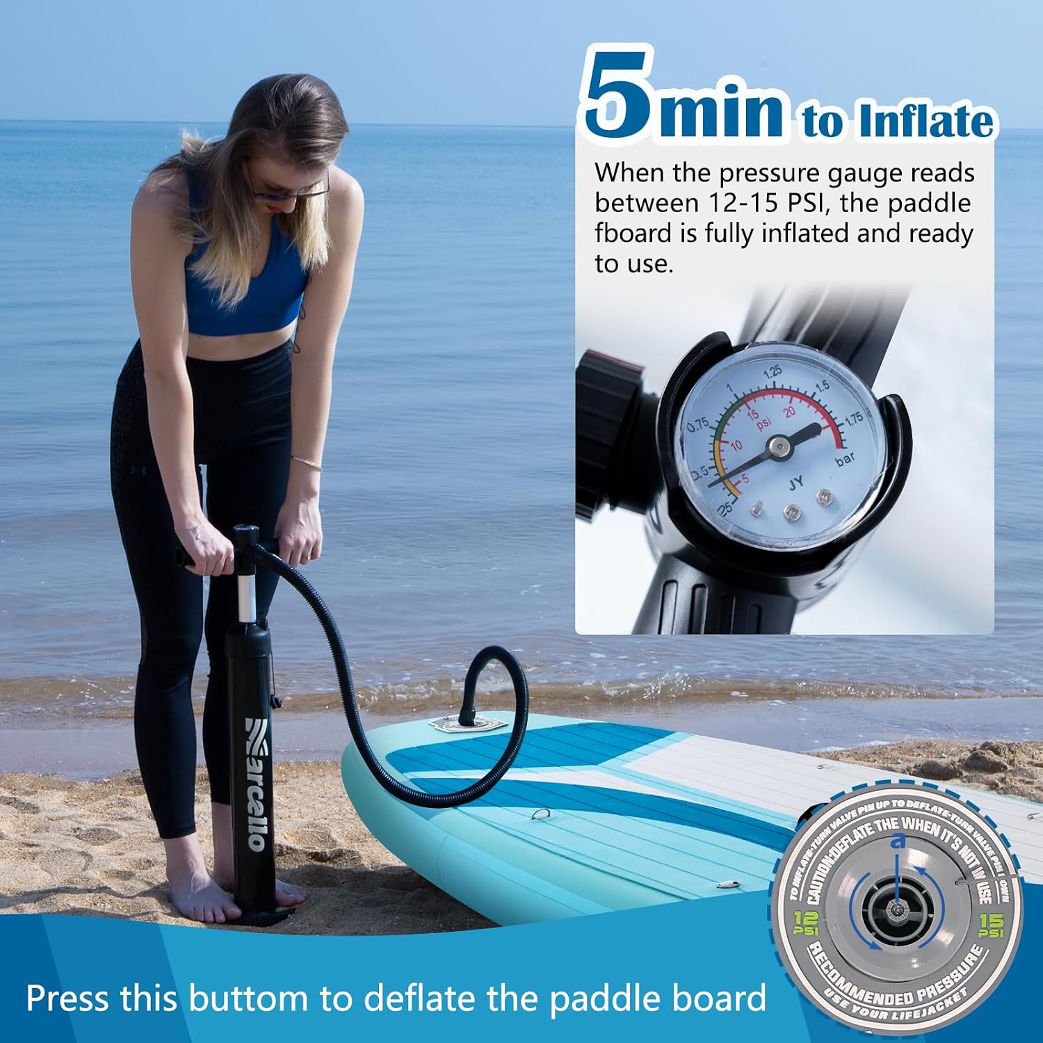Detalle de 11’ Ultra-Wide Inflatable Paddle Board (11’ x 35” x 6”) by Amazon UK – stability for families, pets and gear