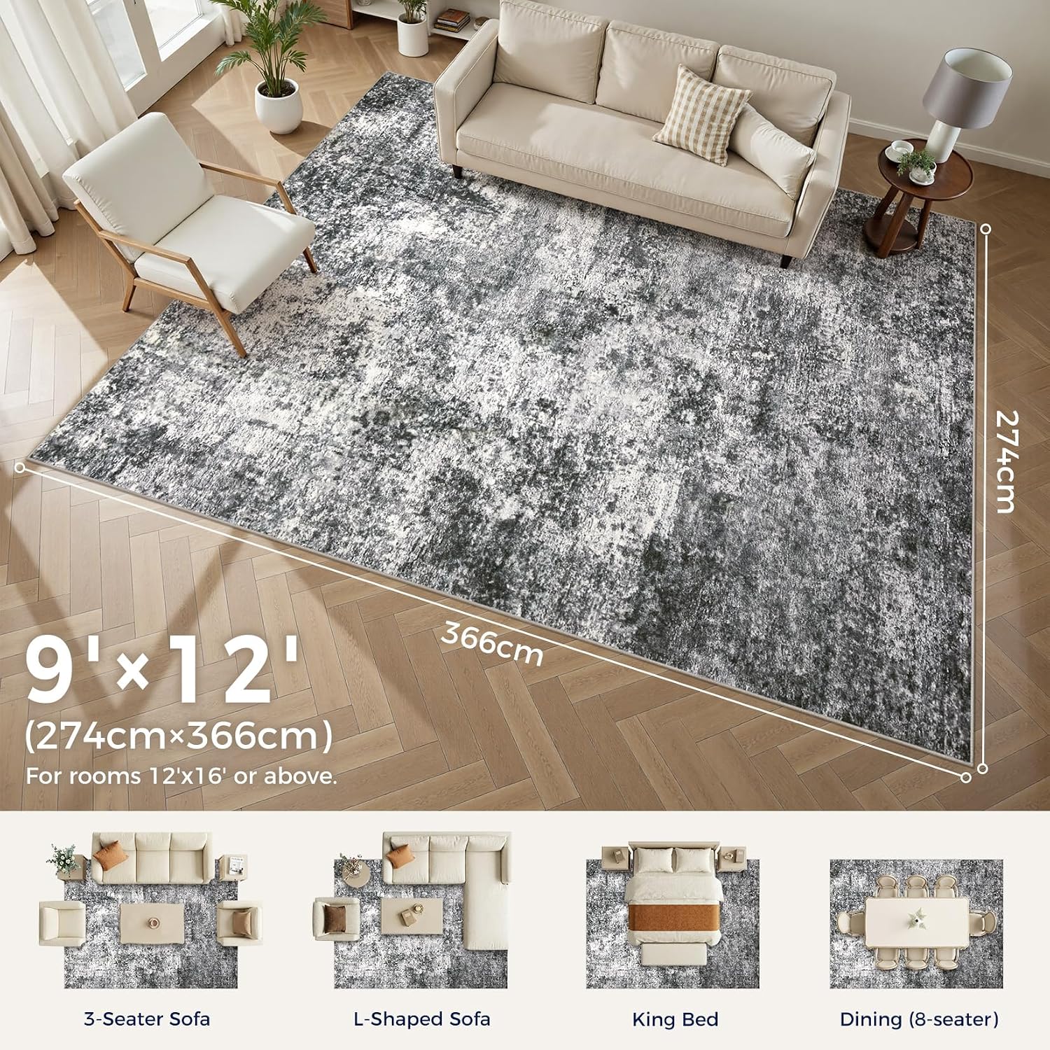 Detalle 2 de DMOYEST 9x12 Area Rug – Soft Low Pile Grey