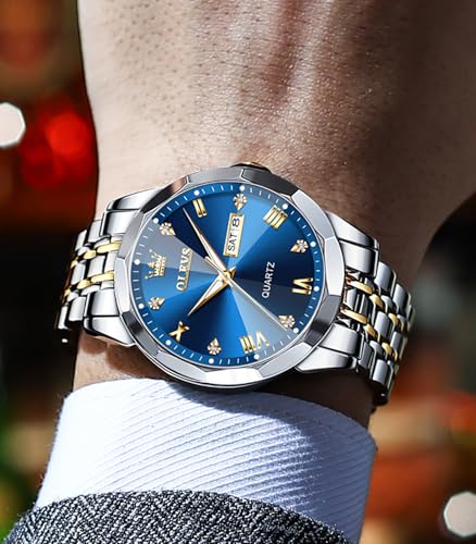 Detalle de OLEVS Orologio da uomo con diamanti per affari – evidente stile due toni, quarzo, impermeabile e luminoso