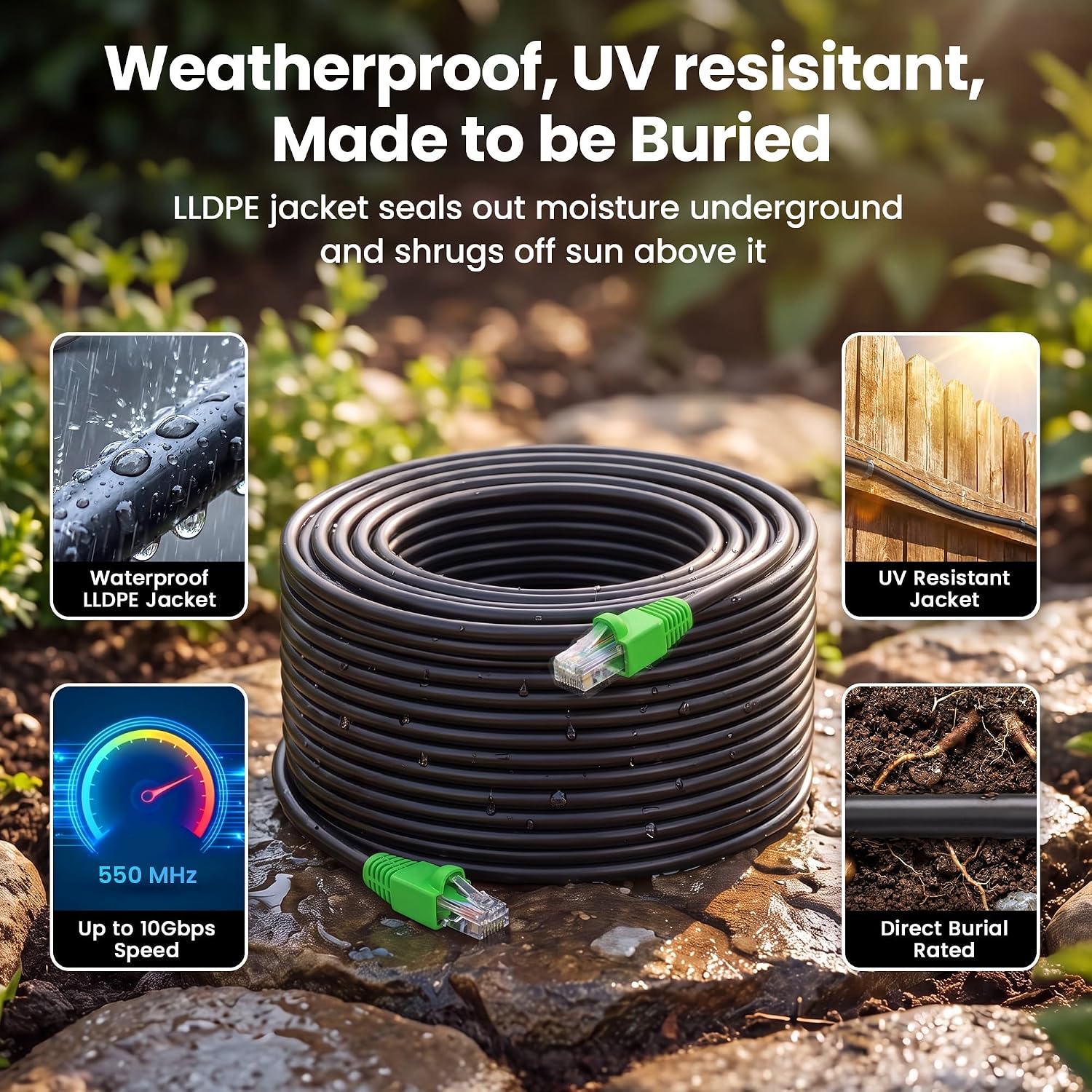Thumbnail 4 de GEARit Cat6 Ethernet Cable 150ft for Outdoor Direct Burial (24AWG, UV-Resistant, Waterproof Jacket) — Black