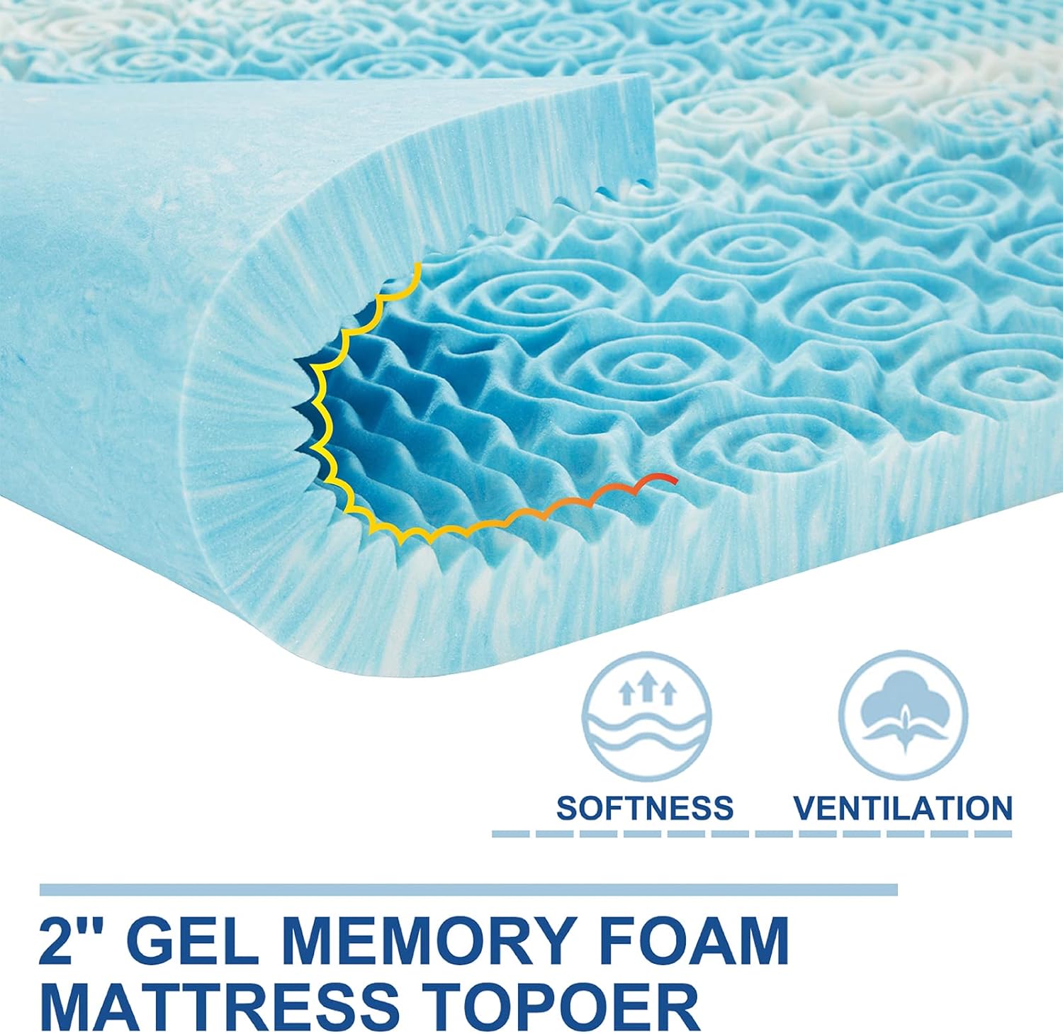 Thumbnail 1 de SINWEEK 2 Inch Mattress Topper (5-Zone Gel Swirl Memory Foam) – Twin Size Blue
