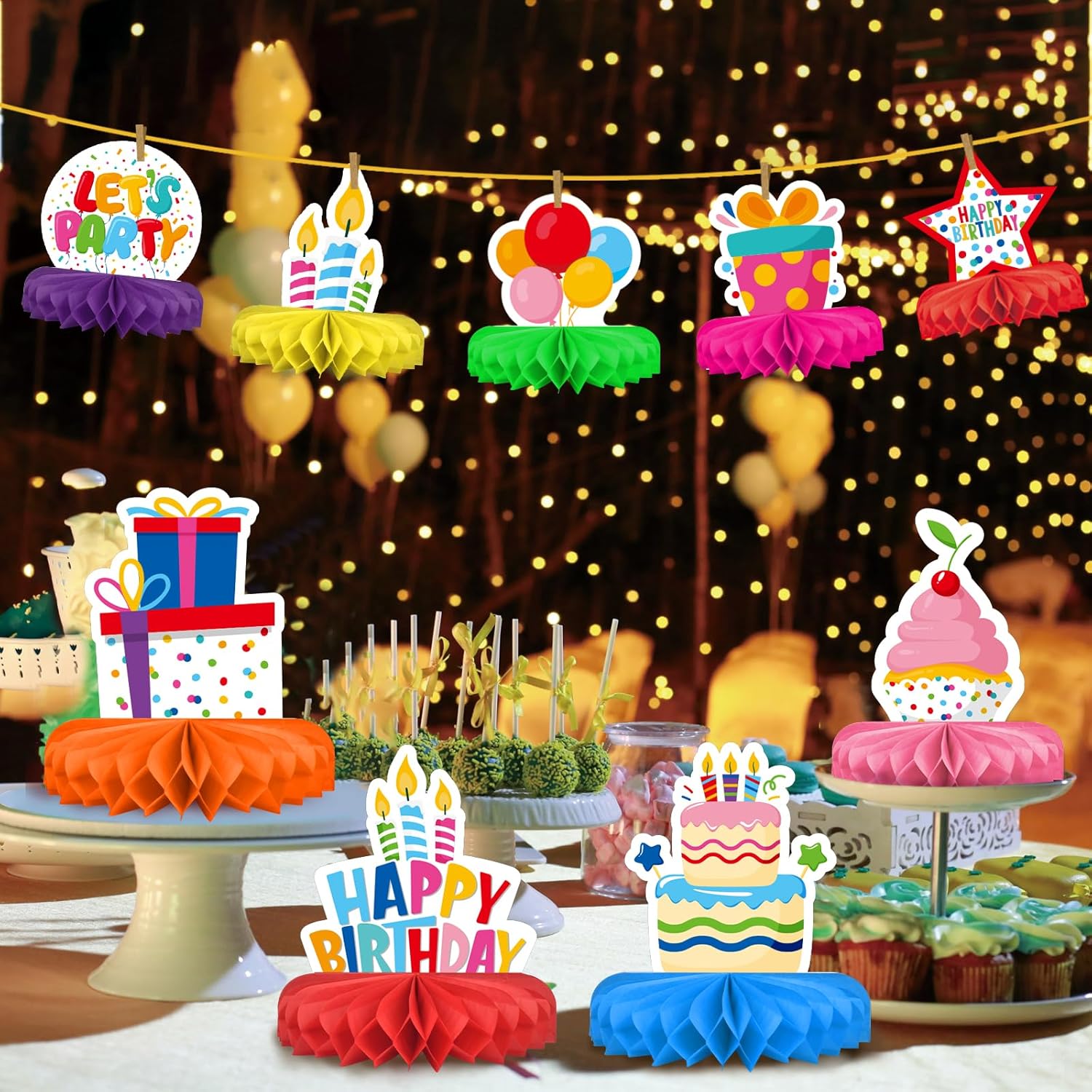 Thumbnail 6 de Happy Birthday Decorations Set 9 Honeycomb Centerpiece ๐