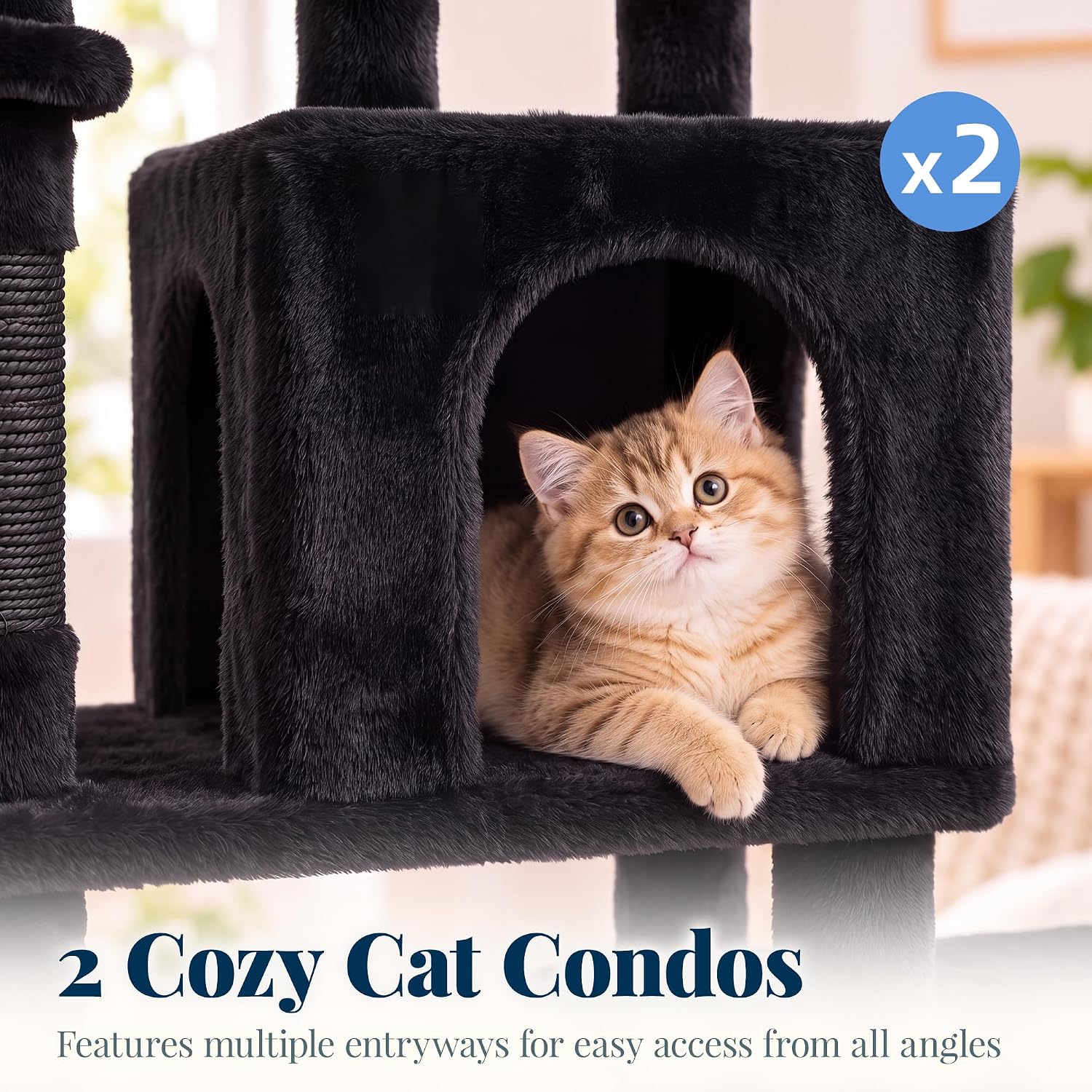 Detalle de Hey-brother MPJ038BR Cat Tree Tower, 6 Levels, Sisal Posts, Two Condos