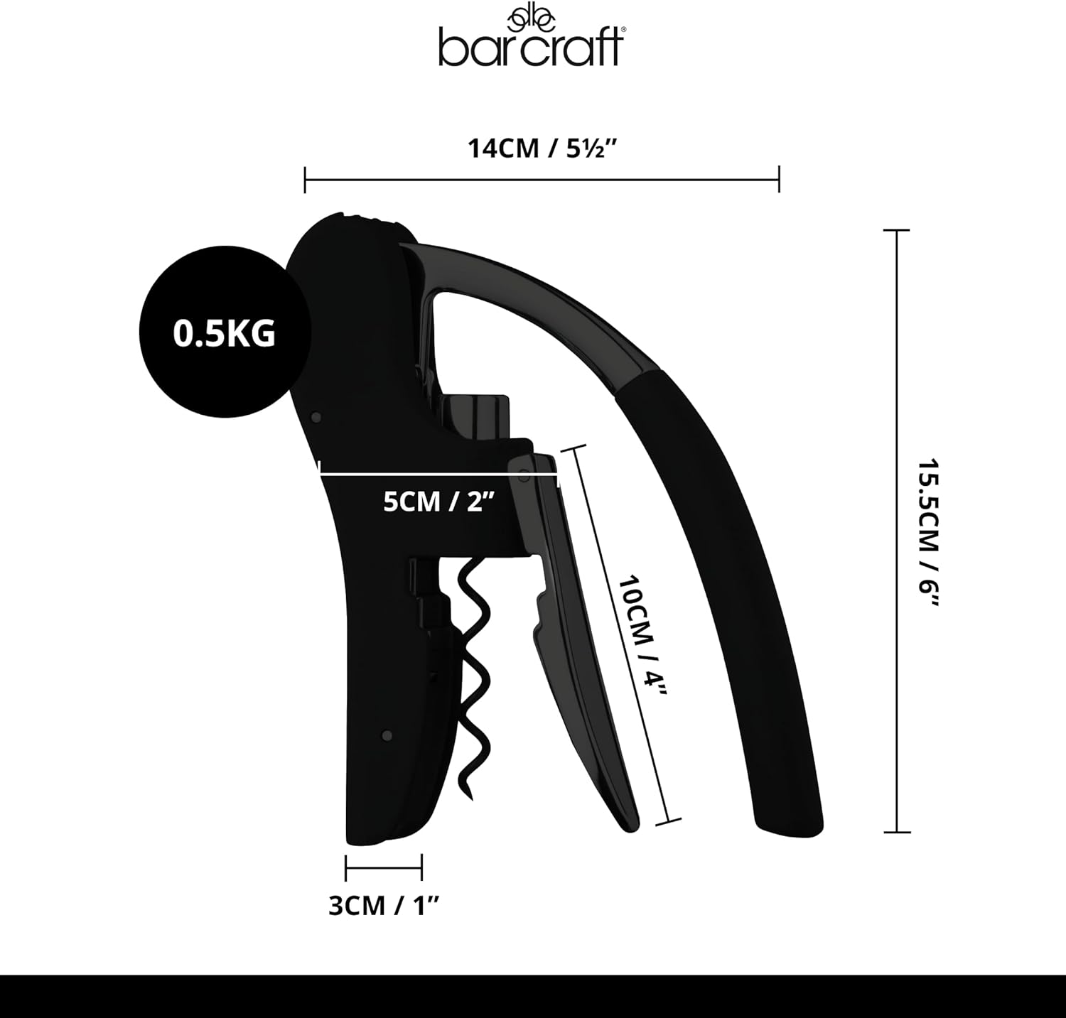 Detalle de BAR CRAFT Tire-Bouchon De Luxe avec Coupe-Feuille Intégré – Noir et Chrome