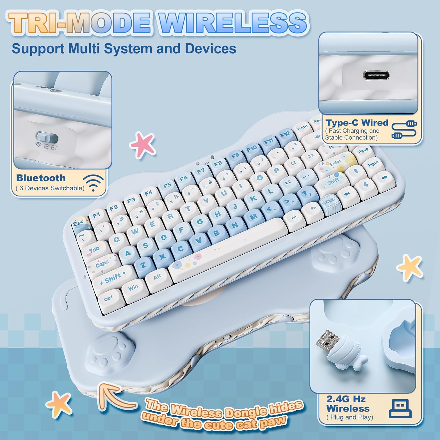 Thumbnail 2 de YUNZII C75 Tastiera Meccanica Wireless Gaming 75% – Gasket Mount, Hot-Swap, RGB, NKRO, Blu Candy Linear