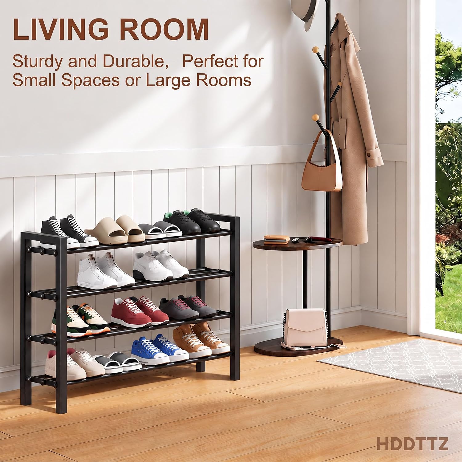 Detalle 2 de HDDTTZ HDD04 Expandable 4-Tier Metal Shoe Rack, Adjustable Width, Black