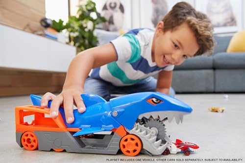 Detalle 2 de Hot Wheels Trasportatore Squalo Divoratore 1:64 – carico, giostra di divertimento e ordine per i veicoli Hot Wheels