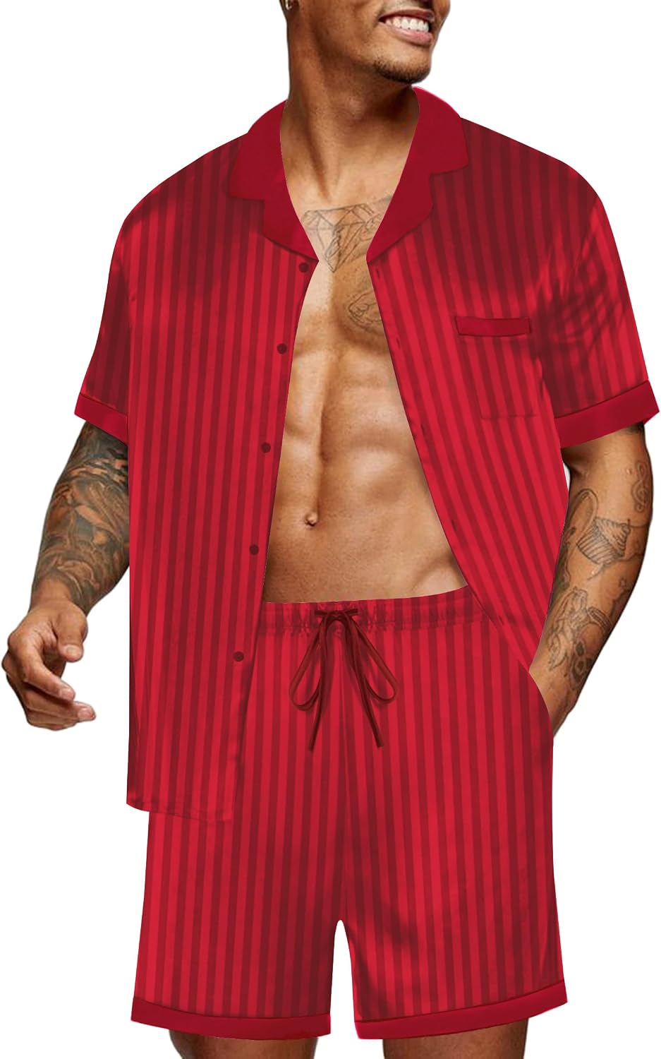 Detalle de Ekouaer Men's Satin Pajama Set