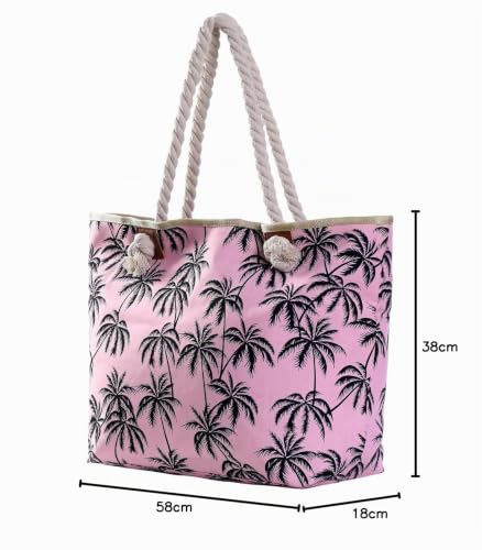 Thumbnail 6 de DonDon Grande borsa da spiaggia idrorepellente con cerniera – Shopper Palmas rosa