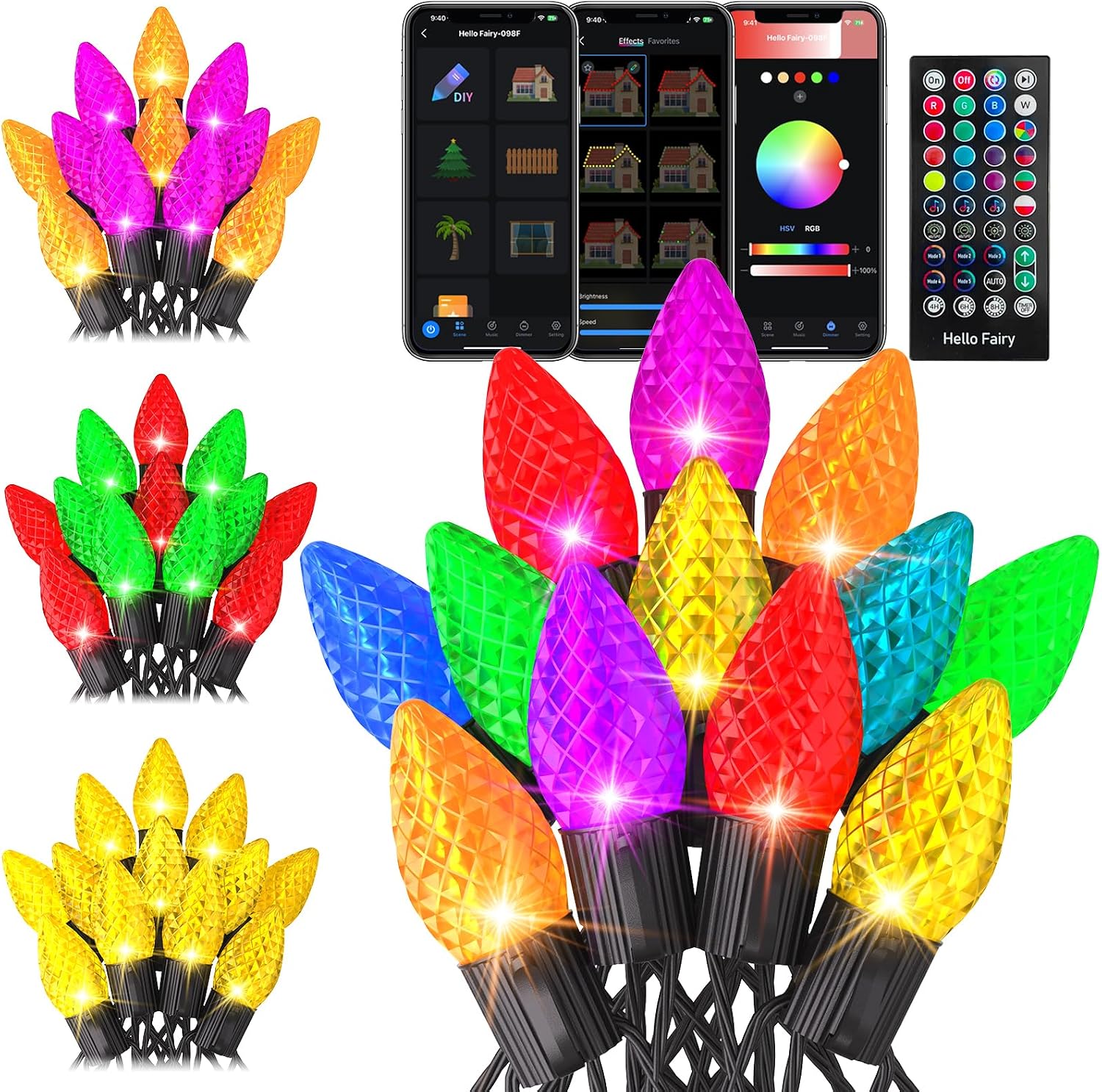 Detalle de Avatar Controls BMSL18 Smart C9 Outdoor Christmas Lights, 100 RGB LEDs
