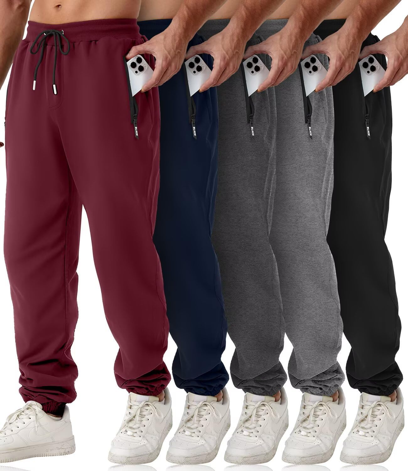 Detalle de OZYJD 5-Pack Men’s Sweatpants with Zipper Pockets — Athletic Joggers for Warm, Slim-Fit Gym & Running