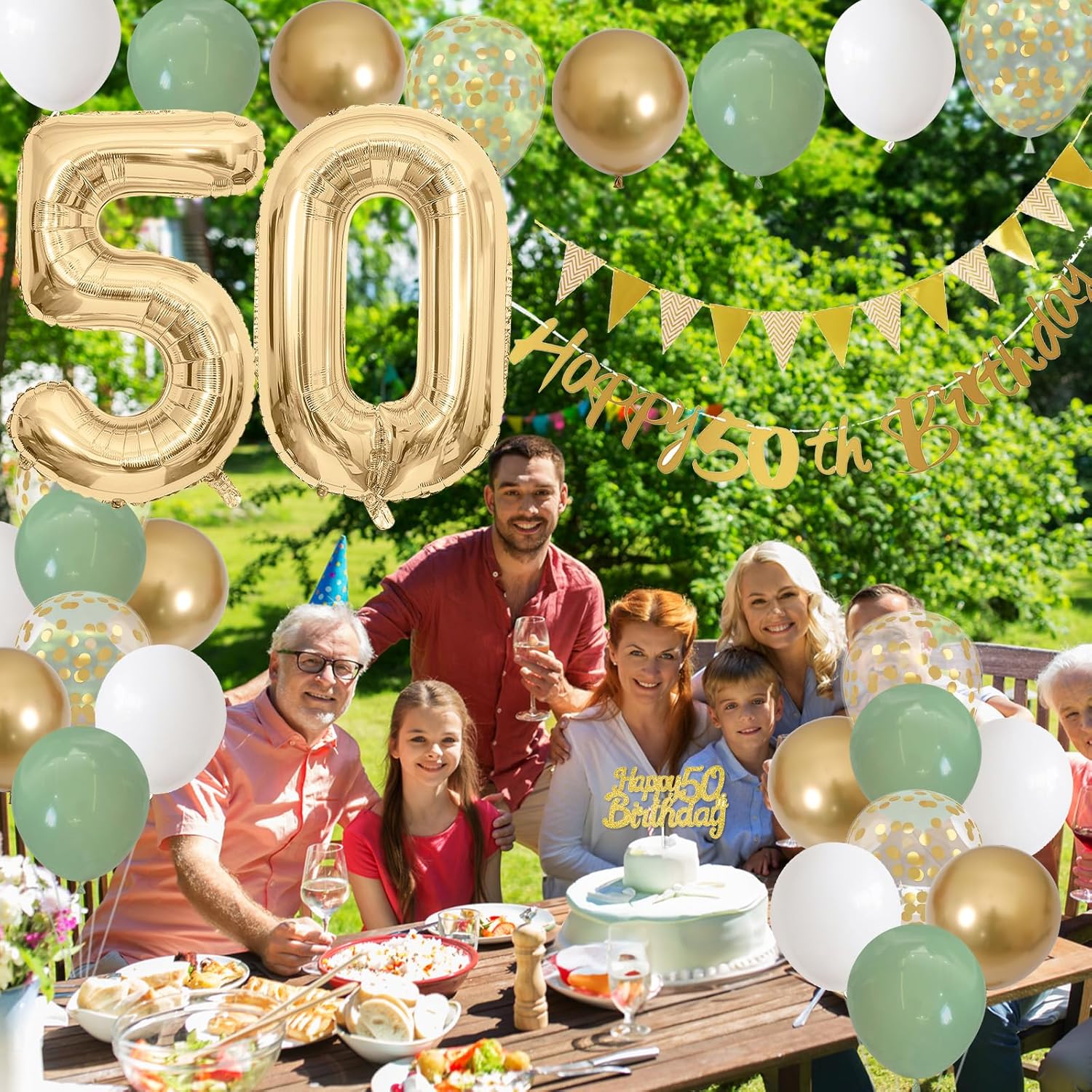 Detalle de 50th Birthday Decorations for Men and Women in Sage Green, White, and Gold
