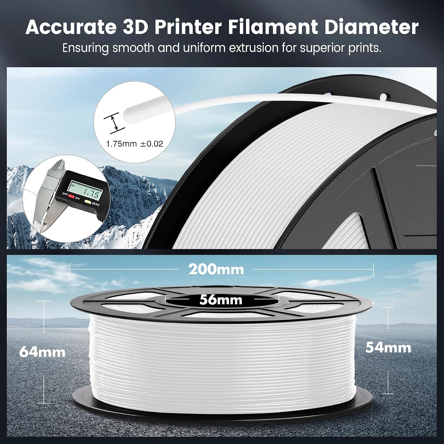 Detalle de SUNLU PLA Weiß 1.75mm Filament – 1 kg Spule, hohe Maßgenauigkeit ±0,02 mm, ideal für zuverlässige 3D-Drucke