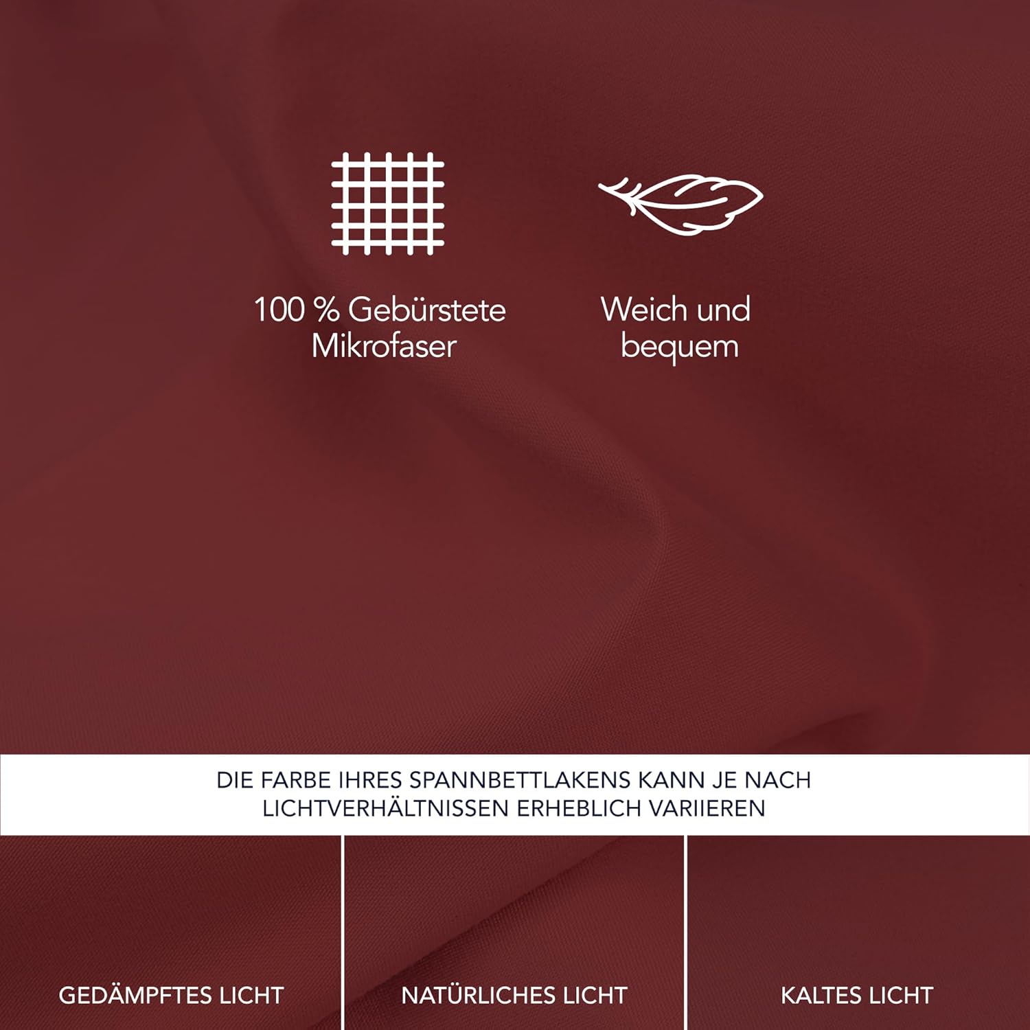 Thumbnail 3 de Dreamzie Spannbettlaken 140x200 cm aus Mikrofaser (Burgundy) – für dicke Matratzen, Oeko-Tex