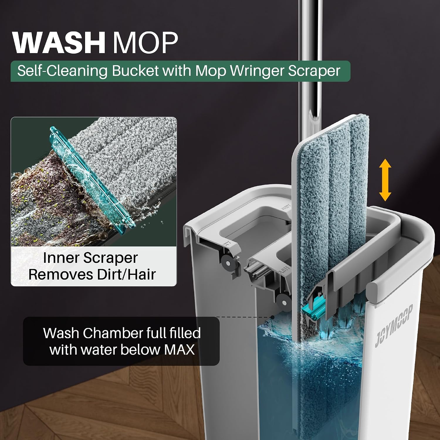 Detalle 2 de JOYMOOP 13-D-01-JM Flat Mop and Bucket Set with Washable Microfibre Pads