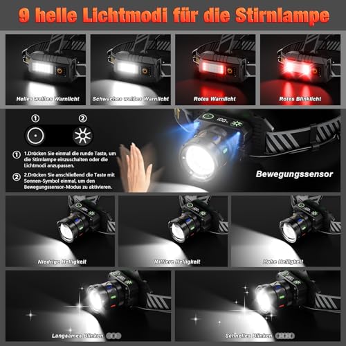 Thumbnail 2 de Linterna frontal LED recargable Sefitopher: 80.000 lm, IP65 y 9 modos para outdoor y trabajo