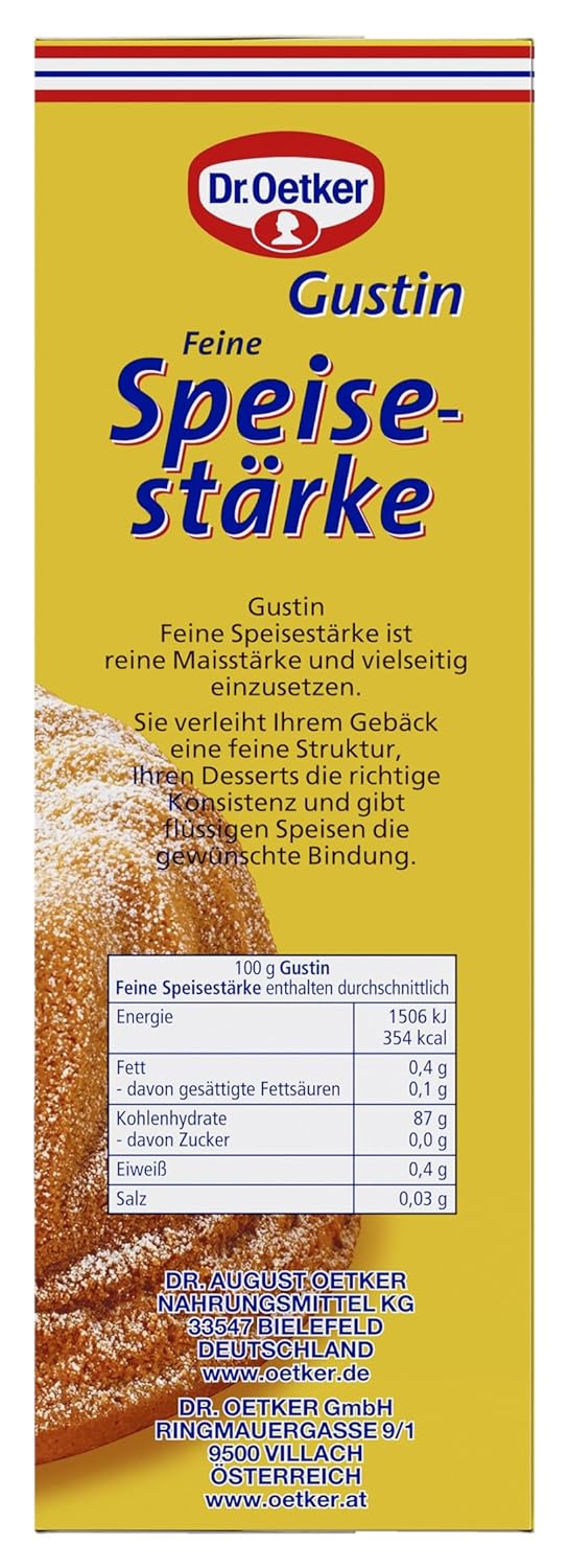 Detalle de Dr. Oetker Gustin Feine Speisestärke (6 x 400 g) – reine Maisstärke zum Kochen & Backen, vegan