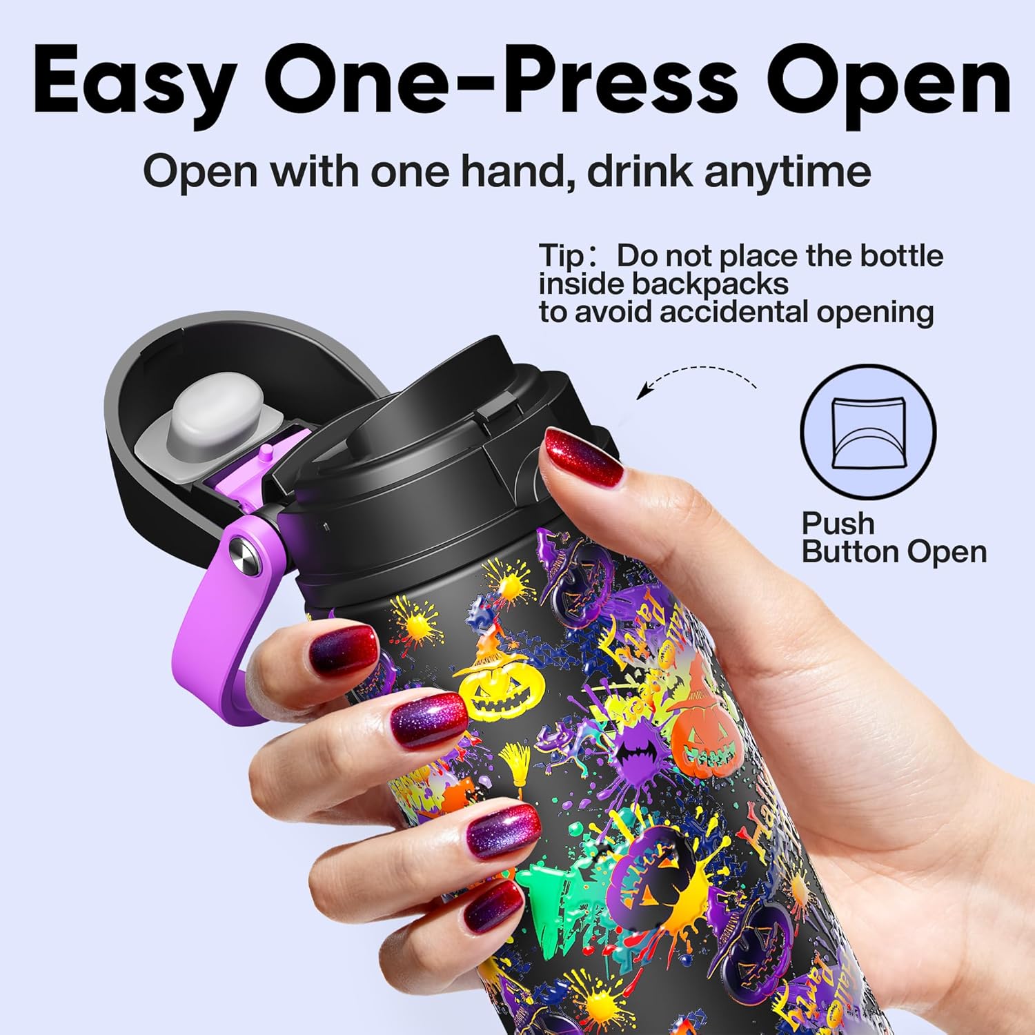 Thumbnail 3 de Encool Insulated Water Bottle with Straw (24 oz, Ghost Party) – Stainless Steel, Leak-Proof, BPA-Free