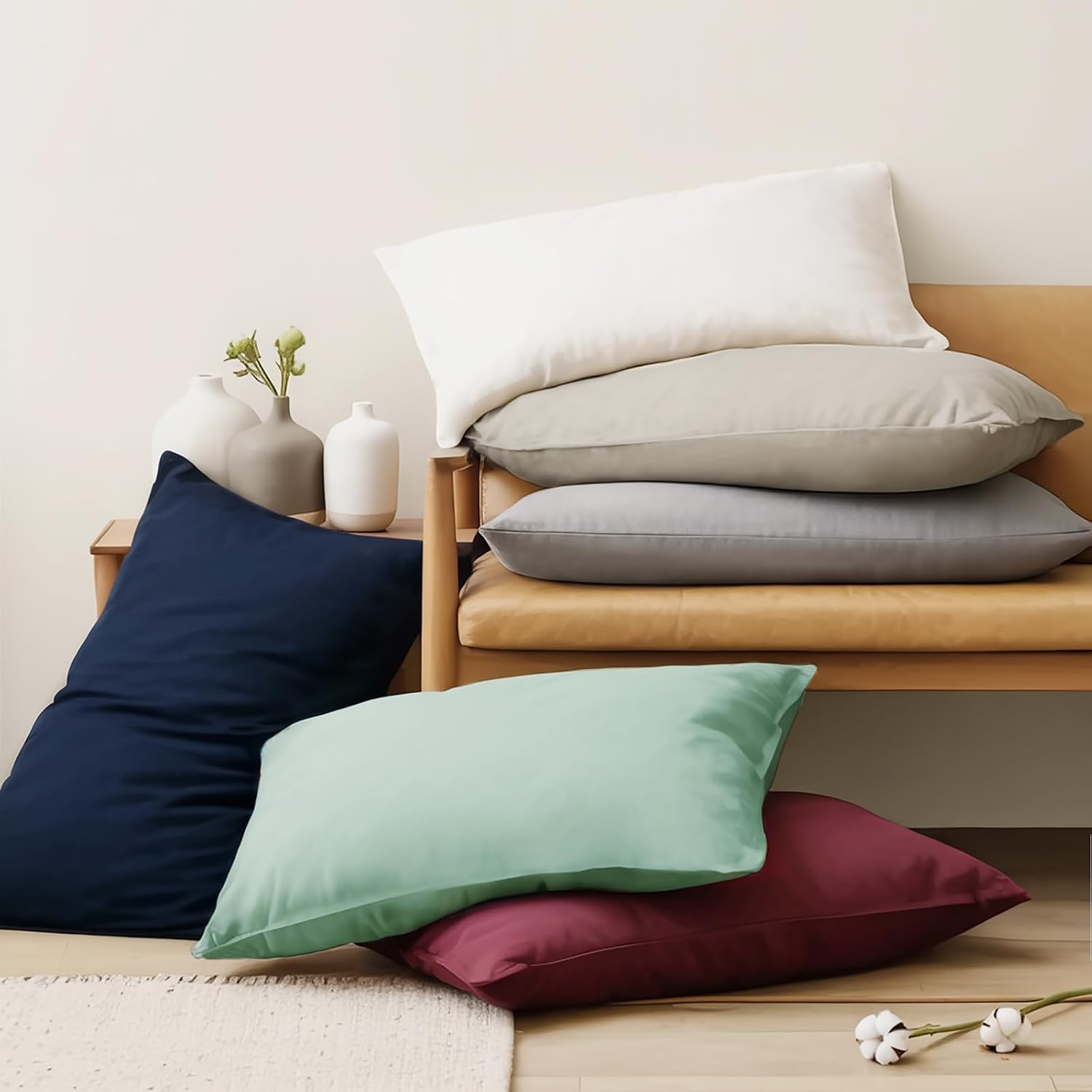 Thumbnail 6 de Tifschlaf 2 Pack Cotton Pillow Cases 50x75cm – Envelope Closure, OEKO-TEX, Beige/ Cream
