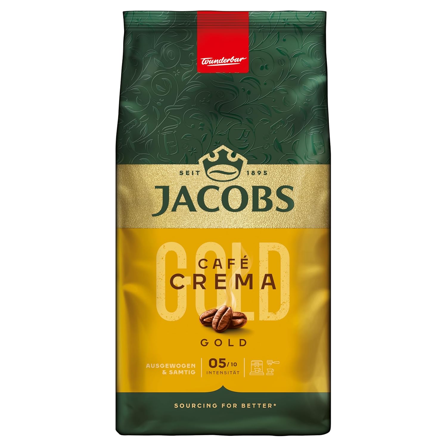 Detalle de Jacobs Café Crema Gold – Ganze Bohnen, vollmundig & fruchtig, 1 kg, brasilianische Basis aus Bremen geröstet