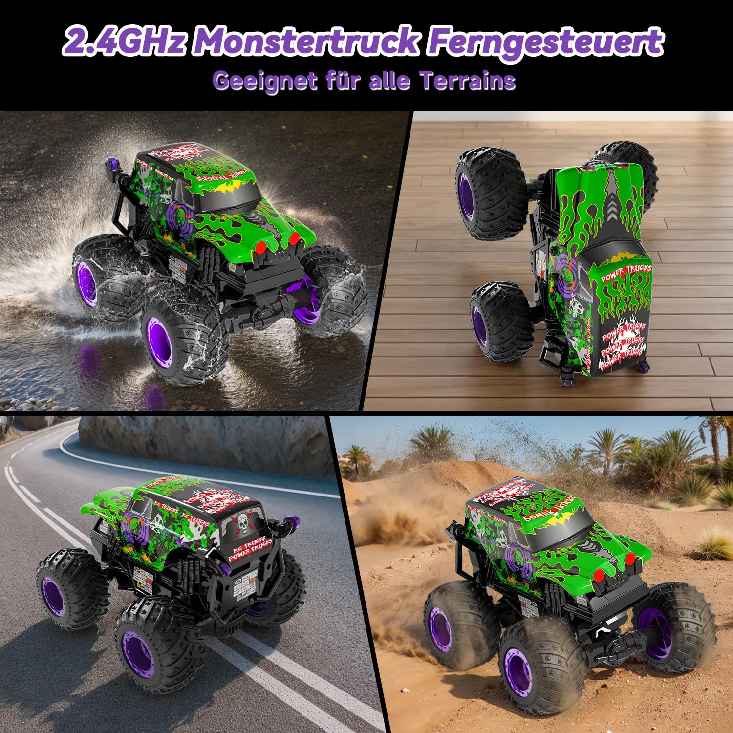 Detalle de Ferngesteuerter Monstertruck 20 km/h mit Licht & Musik (2,4 GHz, 360°-Drehung) – 1/20 RC Monstertruck
