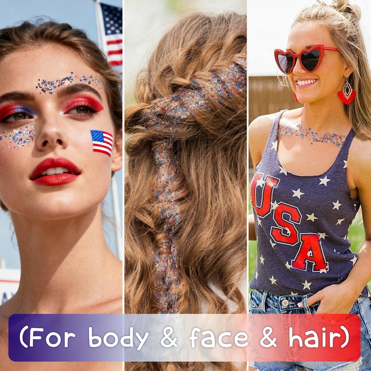 Detalle 2 de Patriotic Body Glitter Stick: Waterproof Gel for Face, Body & Hair – Red, White & Blue Sparkle