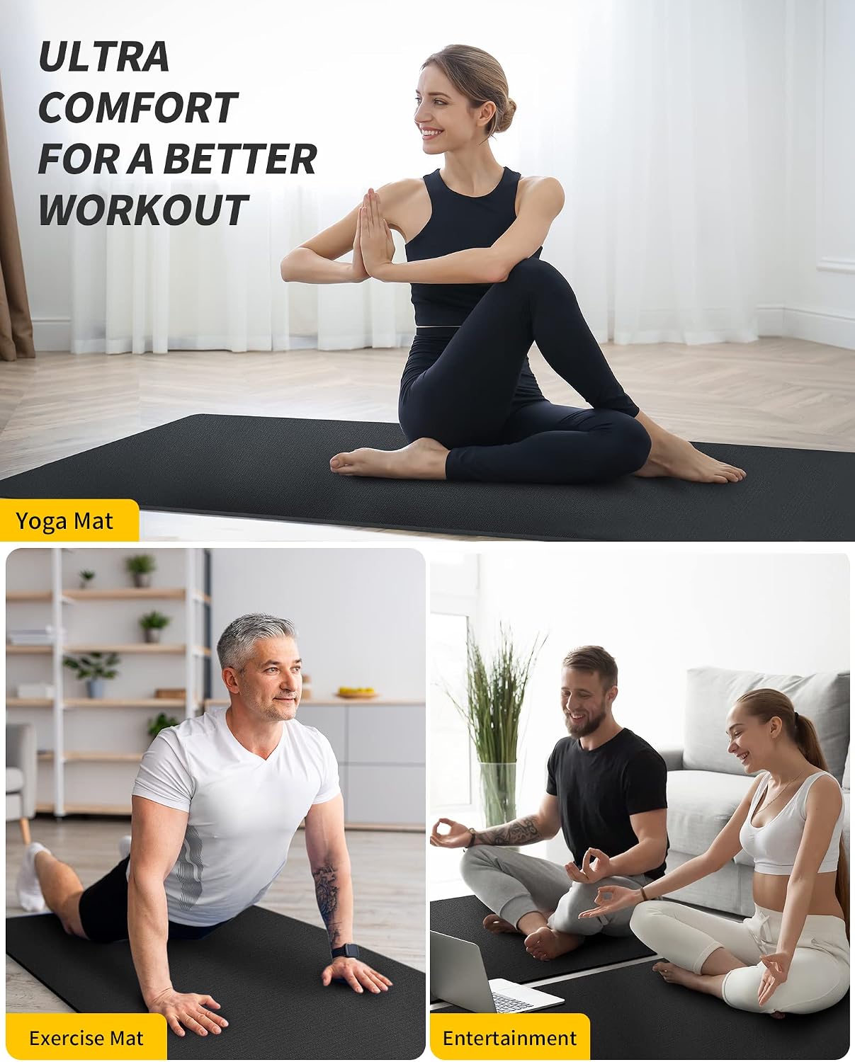 Detalle 1 de CAMBIVO Extra Long Wide Yoga Mat, 84" x 30" Cushioned PVC Workout Mat