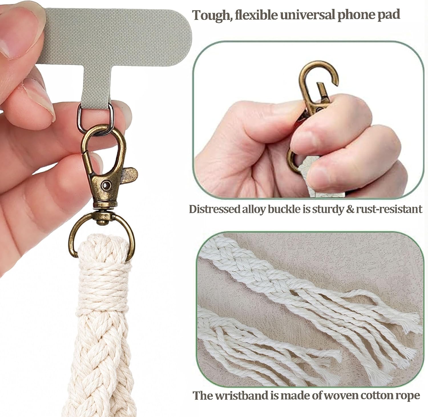 Detalle de Artisoul Handykette Universal – Makramee Handband 2-in-1, kompatibel mit allen Smartphones