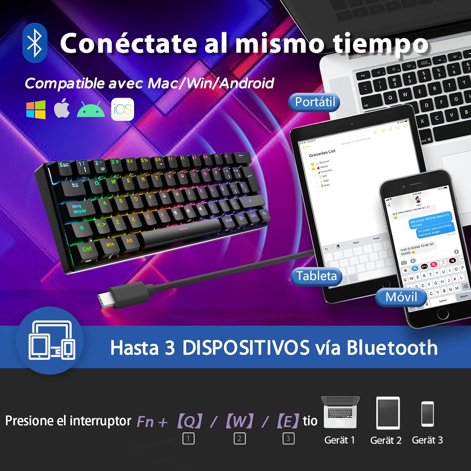 Thumbnail 4 de RK ROYAL KLUDGE RK61 Teclado Mecánico Gaming Wireless 🌈