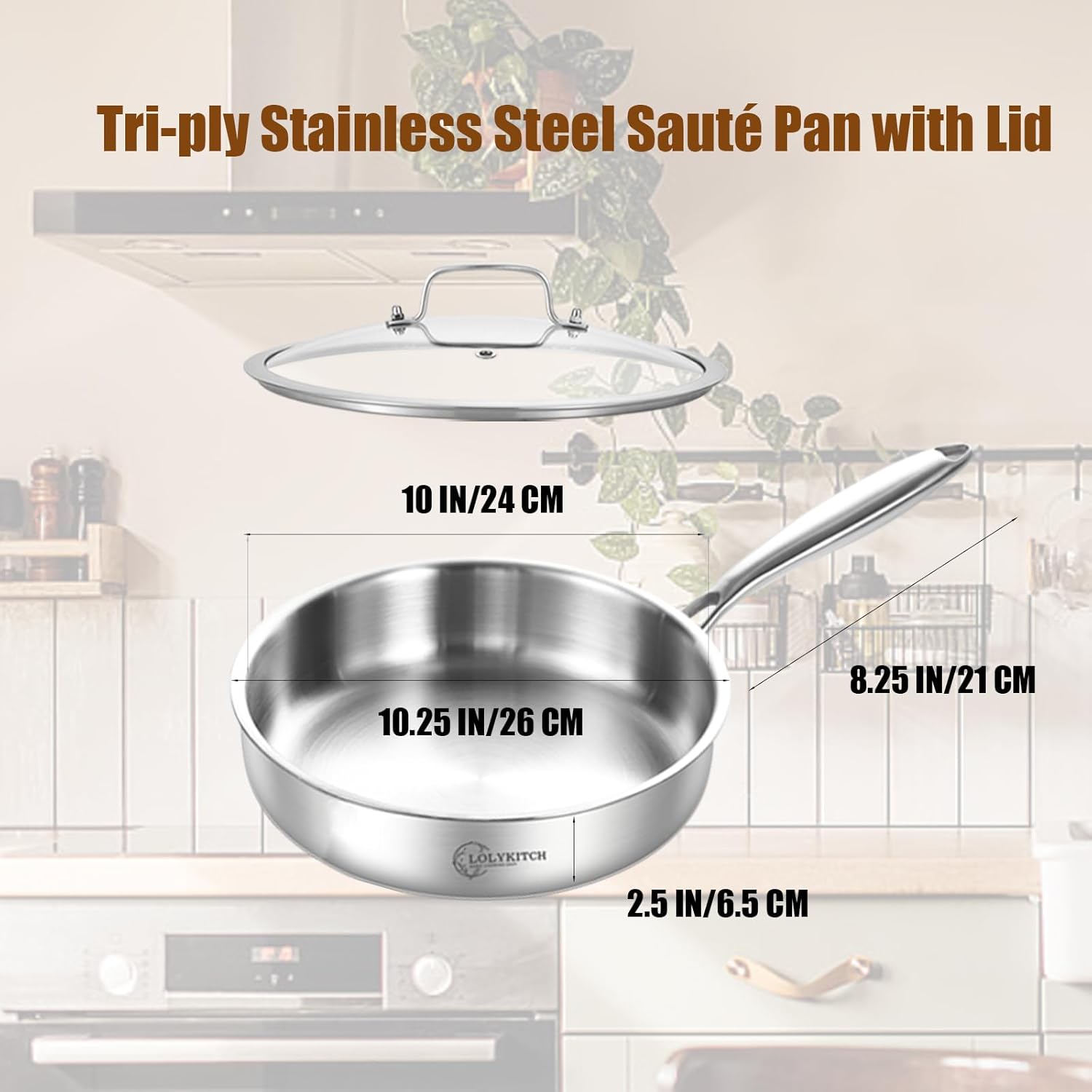 Thumbnail 5 de LOLykitch 26 cm Tri-ply Stainless Steel Frying Pan with Lid