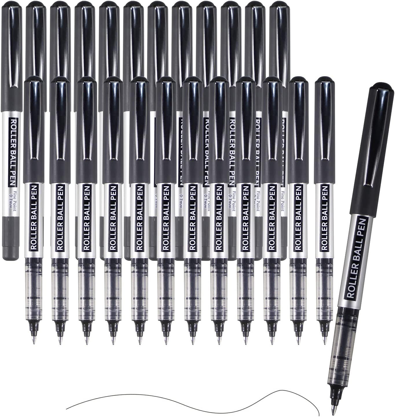 Detalle de Rollerball Pen, 25 Pack Black Gel Pens 0.7 mm Fine Point Liquid Ink, Quick-Drying Ballpoint Pen for Writing, Journaling, Home Office Stationary Supplies