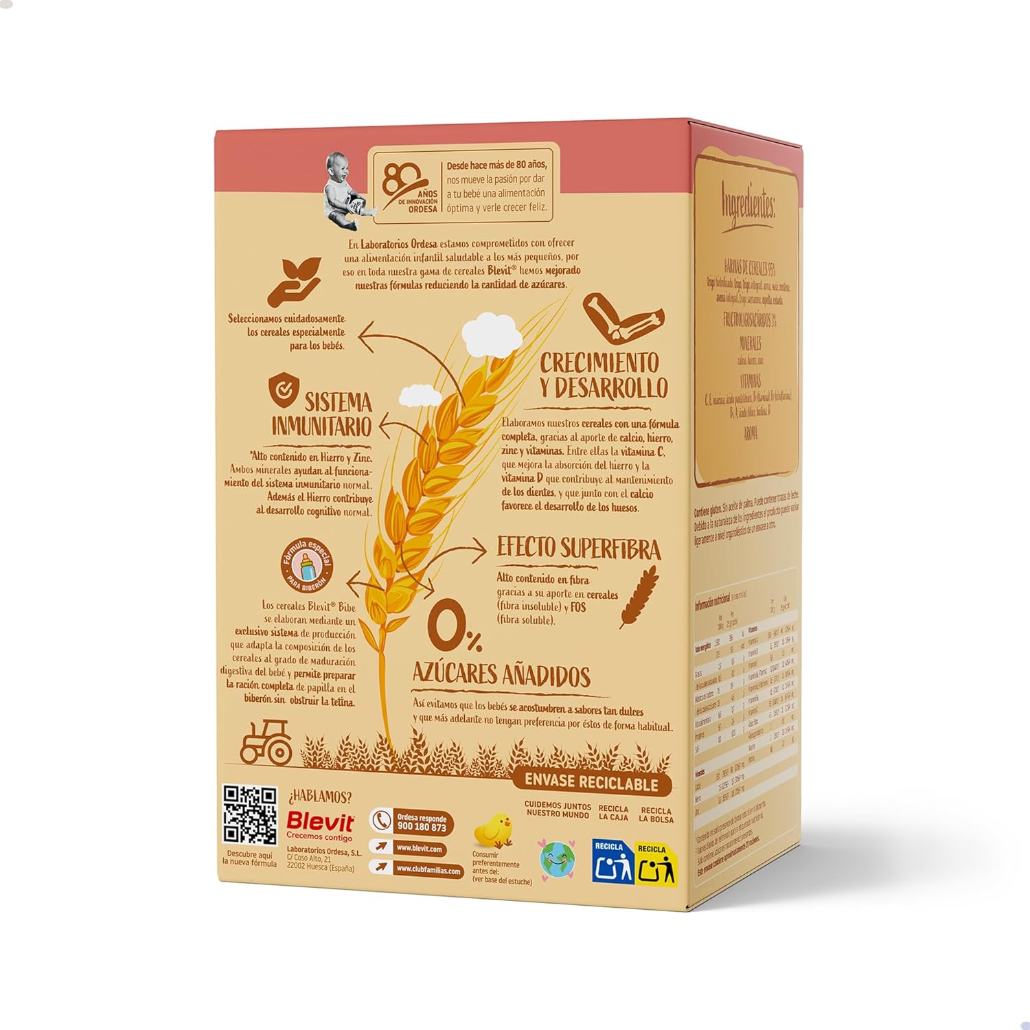 Detalle de Blevit Bibe 8 Cereales (500 g) – Papilla de 8 cereales desde los 5 meses con 14 vitaminas y minerales