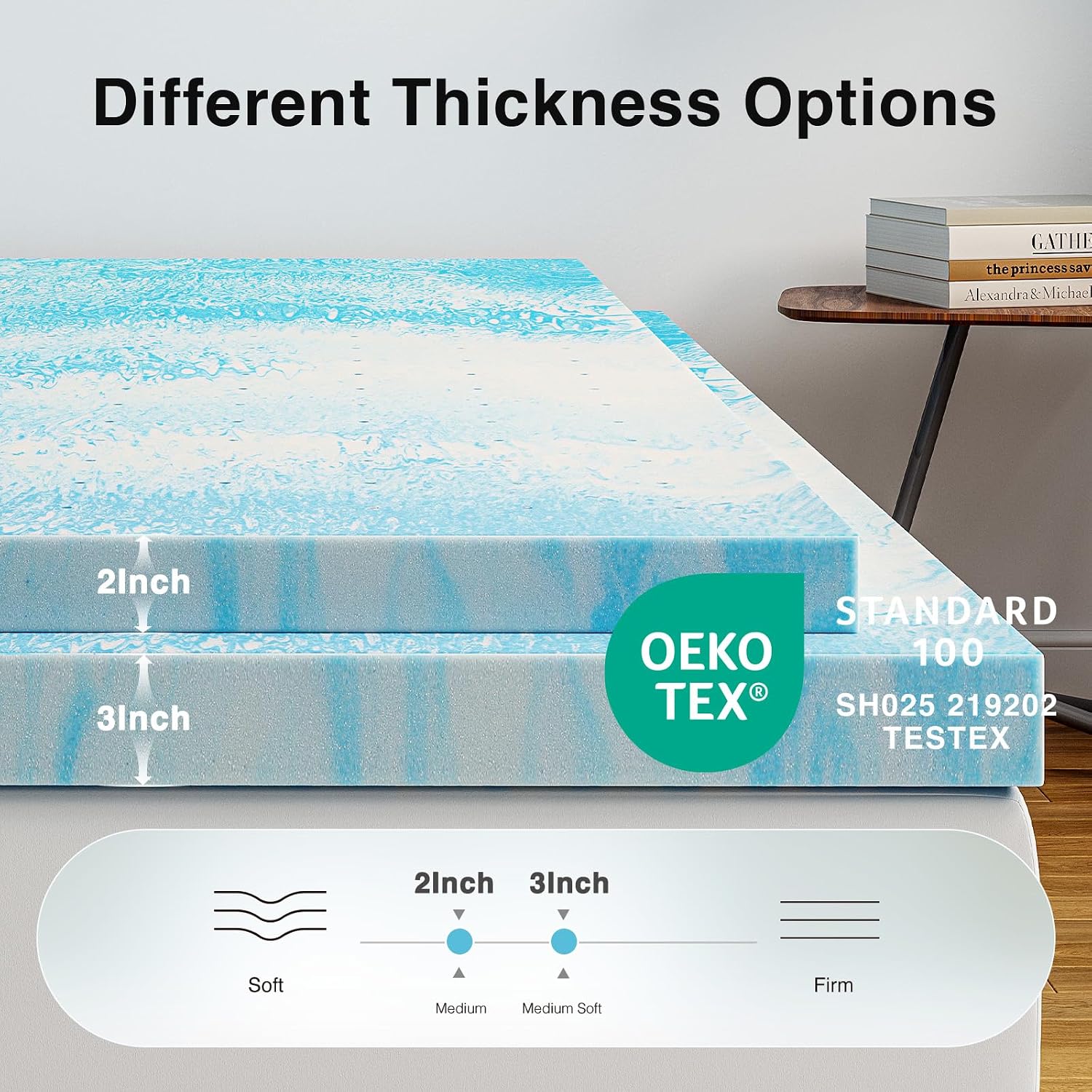 Detalle de Novilla Memory Foam Mattress Topper 3-Inch