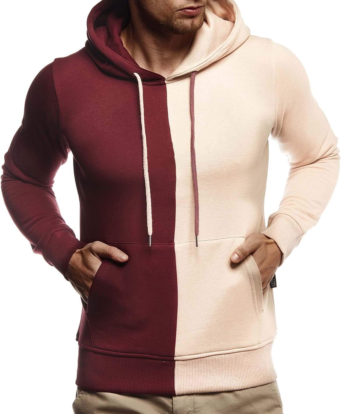 Detalle de Leif Nelson Felpa con cappuccio da uomo LN-8337, maglione hoodie Slim Fit