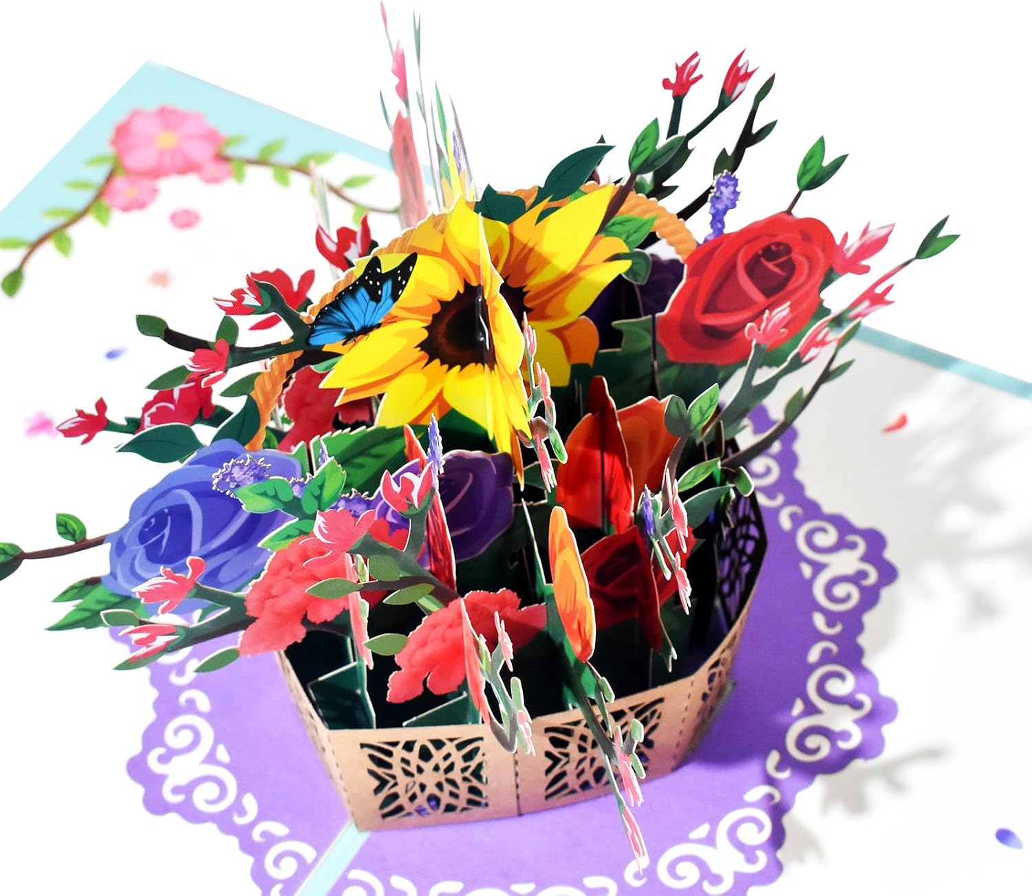 Thumbnail 3 de Rose and Iris Flower Basket Pop Up Cards – 3D Floral Greeting Card Set