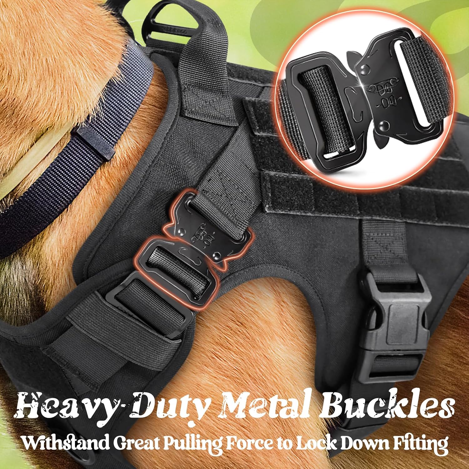 Detalle de Rabbitgoo Tactical Dog Harness for Large Breeds (MOLLE Service Vest, Handle, No-Pull) — Black