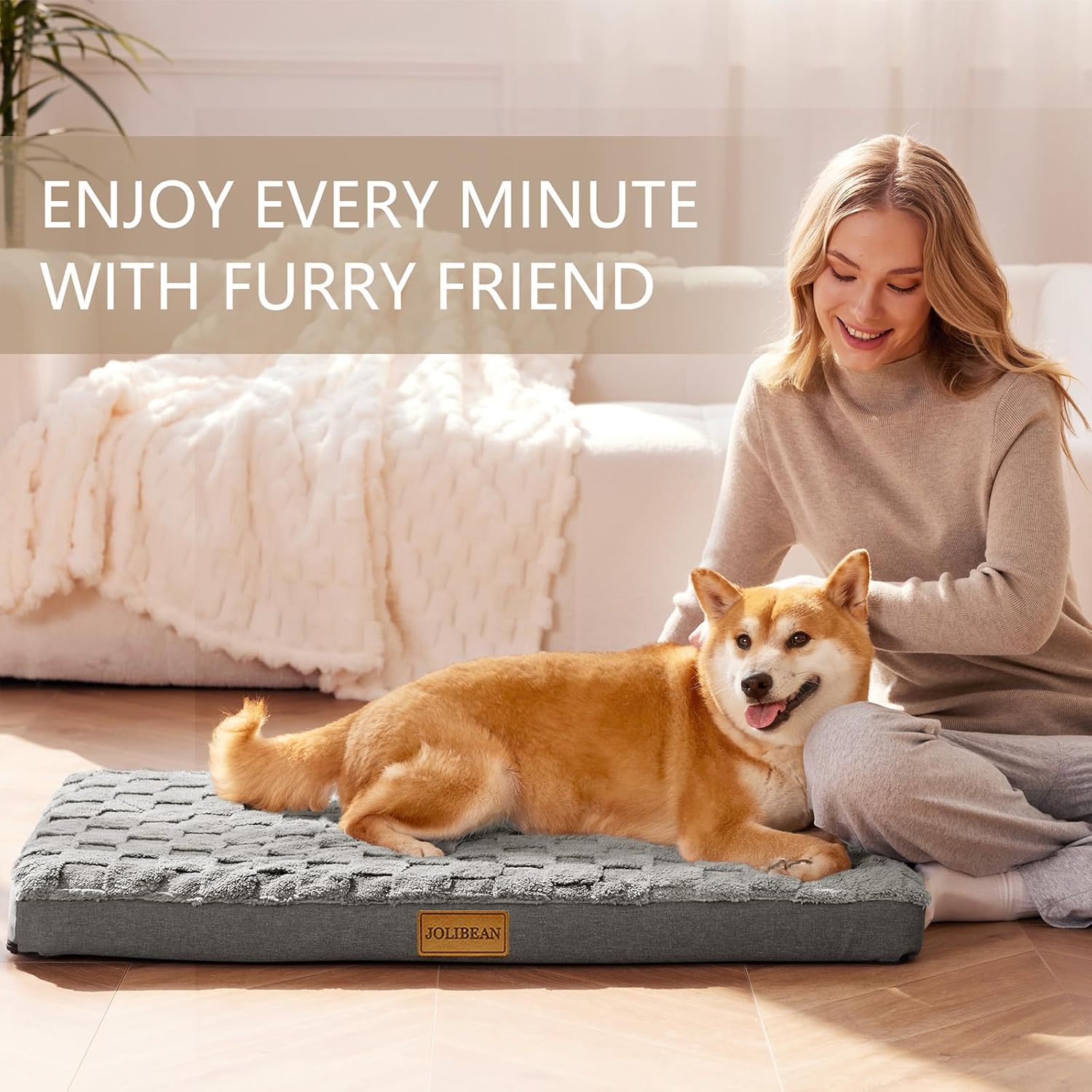 Thumbnail 1 de Jolibean Orthopedic Dog Bed Large 91x61cm – Waterproof, Cozy Egg Crate Foam Crate Mat with Removable Washable Cover
