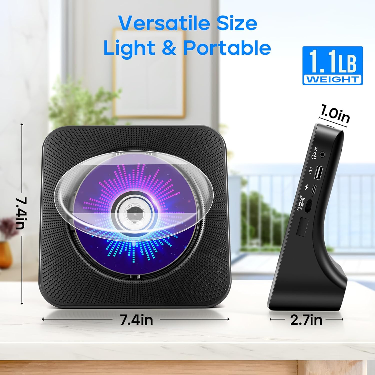 Detalle de ROADOM Desktop CD Player with Speakers (Bluetooth, FM Radio, USB, AUX) + Remote