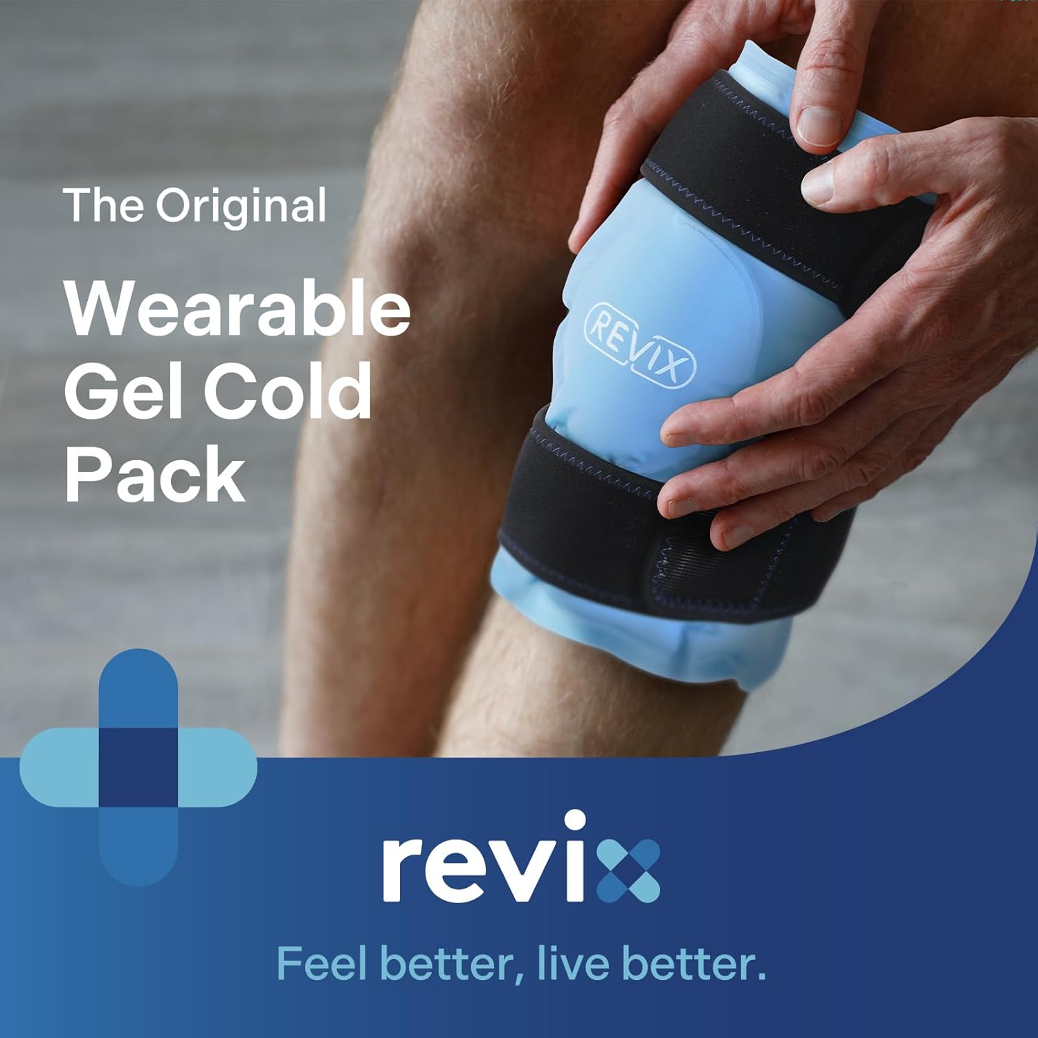 Detalle de REVIX Ice Pack for Knee Pain Relief: Reusable Gel Knee Wrap with Plush Cover