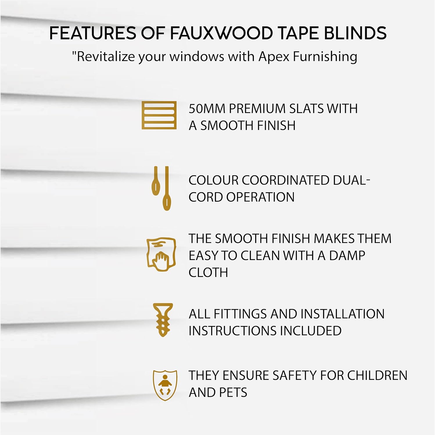 Thumbnail 6 de APEX Faux Wood Venetian Blinds 50mm Slats 120x150 cm
