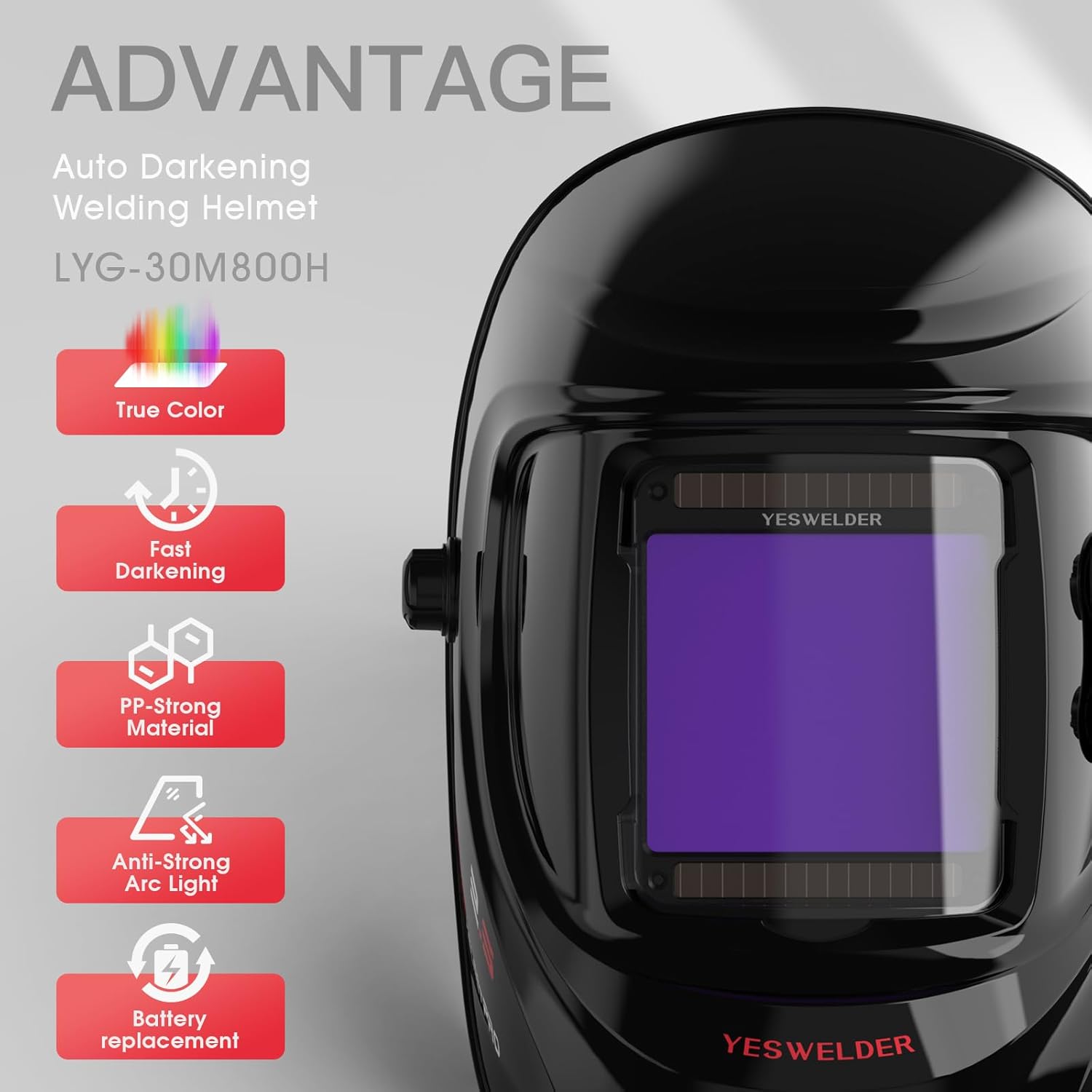 Thumbnail 1 de YESWELDER Maschera da saldatura autoscurante con schermo grande 10x9 cm, 4 sensori e visione a colori reali