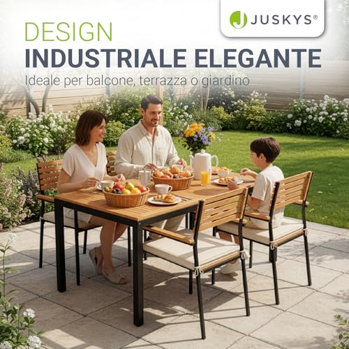 Thumbnail 6 de Juskys Rhodos: set mobili da giardino in legno di acacia con tavolino, 4 sedie e cuscini