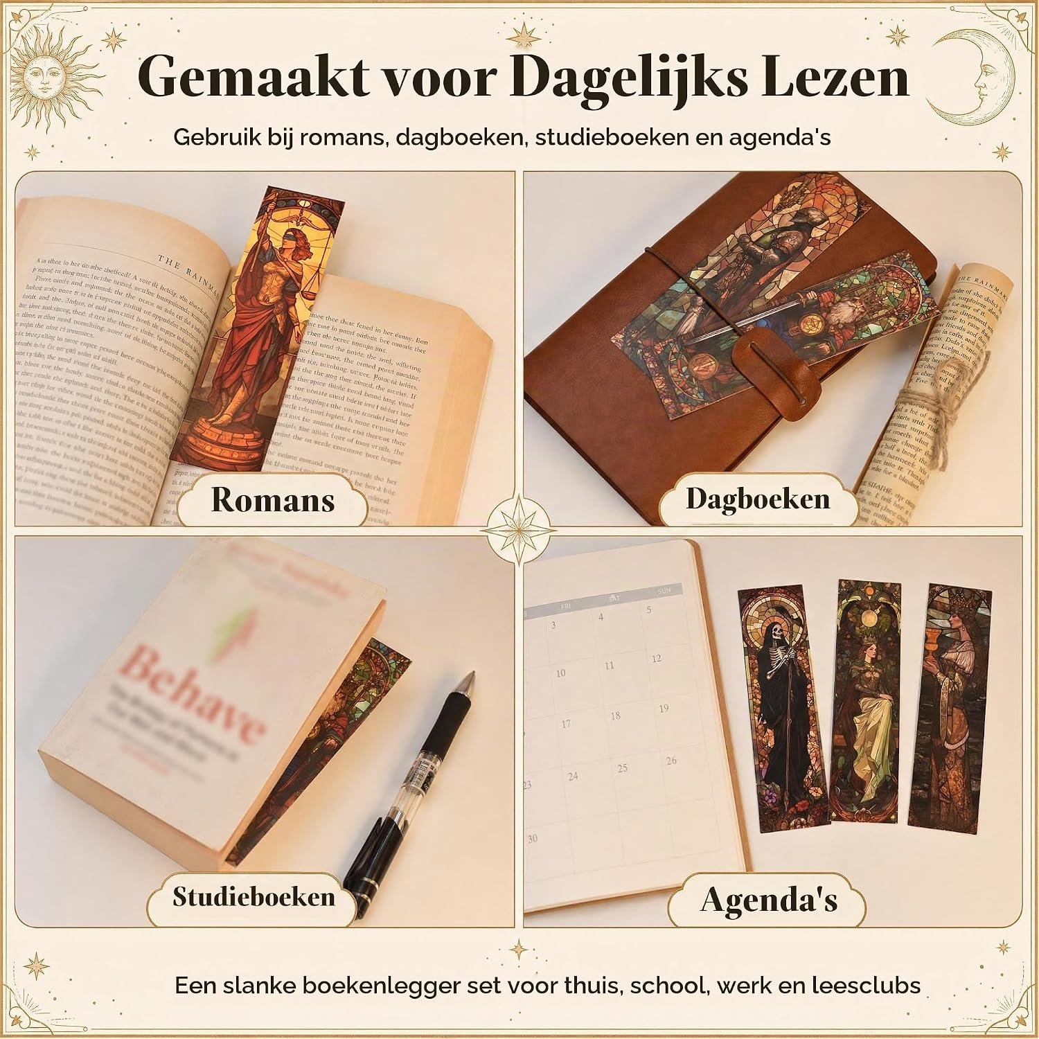 Detalle de YIMINGOUFEI BM2025 tarotboekenleggers in glas-in-loodstijl, set van 30