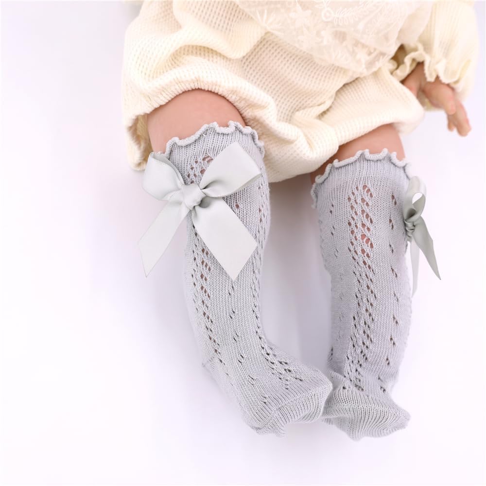 Thumbnail 4 de Sugarmelon Baby Girls Ruffle Sock with Bows: Mesh Knee-High Comfort for Little Ones