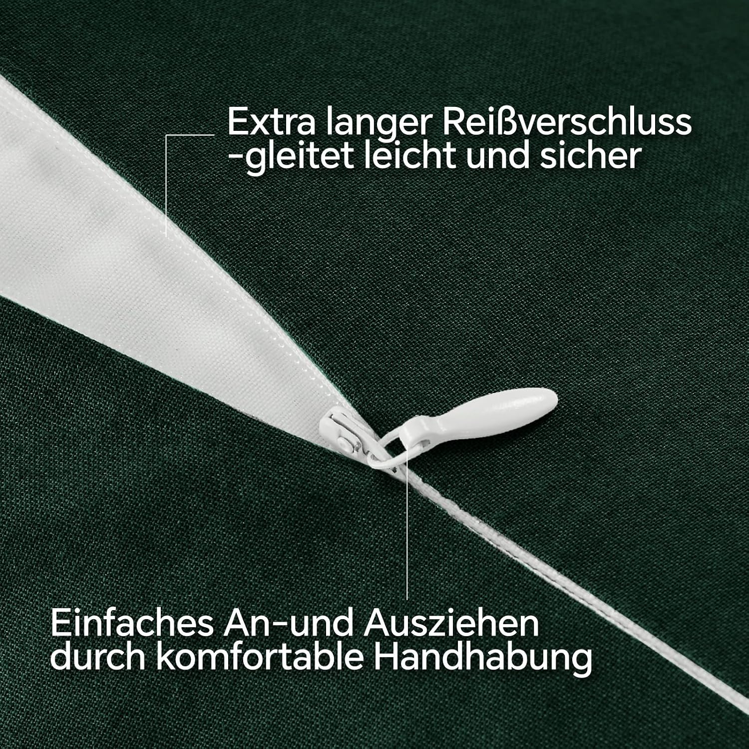 Detalle de BEDELITE Kissenbezug 40x80 cm aus Baumwolle, dunkelgrün – 2er-Set mit extra langem Reißverschluss